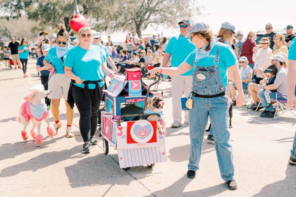 pup and owner in choo choo costume