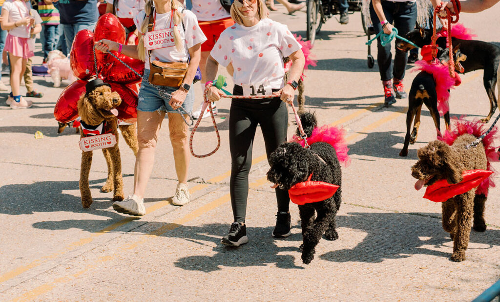 Puppies and people in a parade