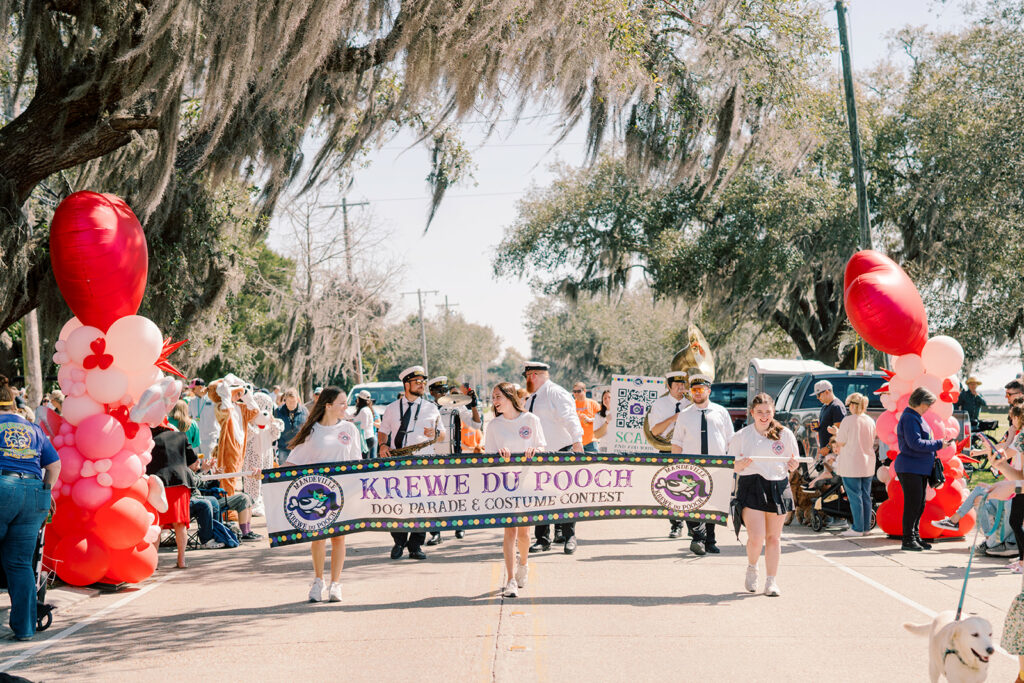 Photo of the parade with a banner